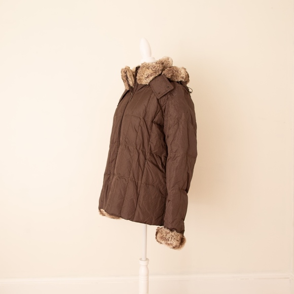 New Faux Fur Puffer Jacket in Chocolate Brown - Picture 3 of 4